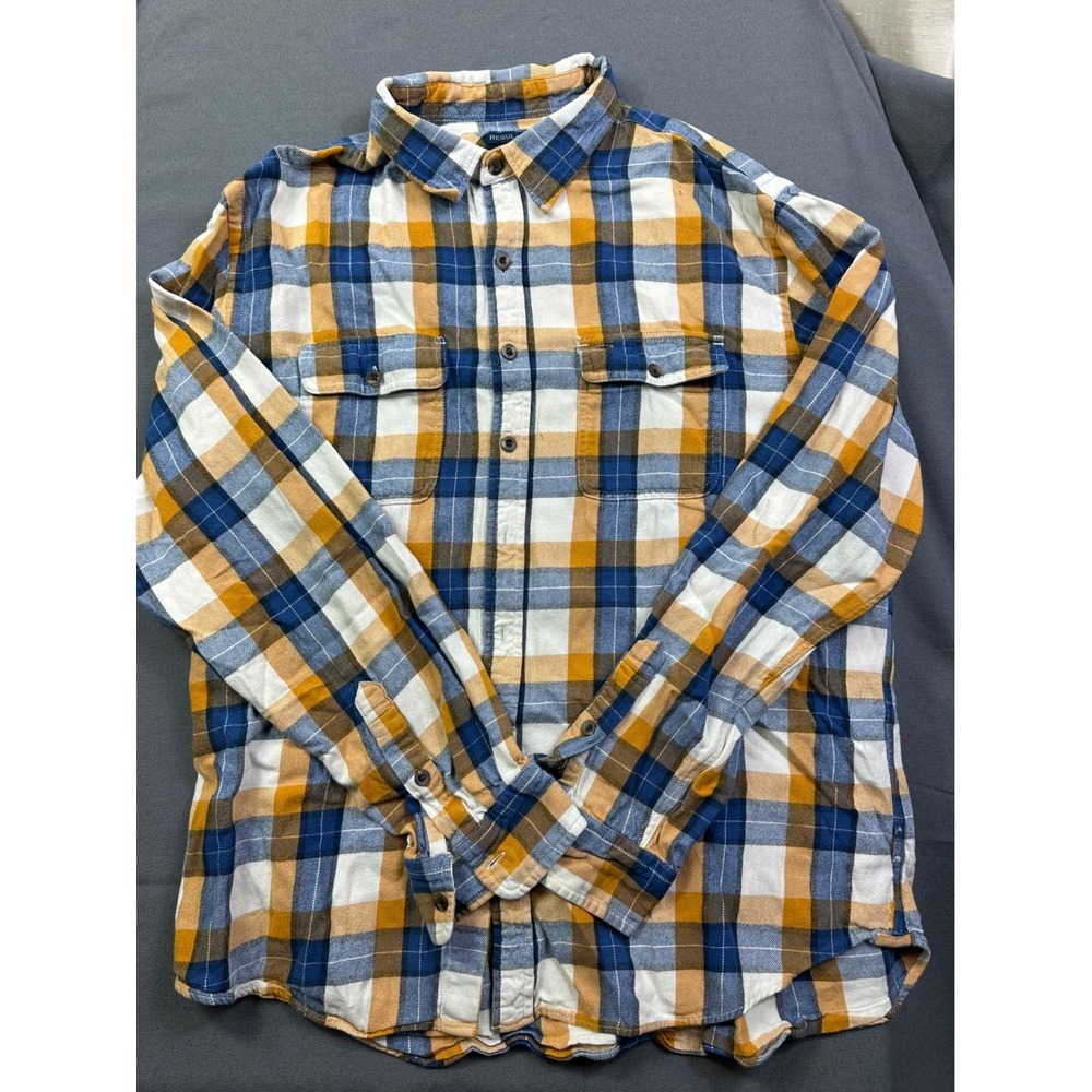 Old Navy Vintage Flannel Shirt Mens XL Regular‎ Fit Plaid Blue Orange White